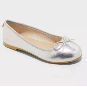 Cat & Jack Toddler Girl 1T Diane Silver Slip on Dress Shoes with Bow NWT